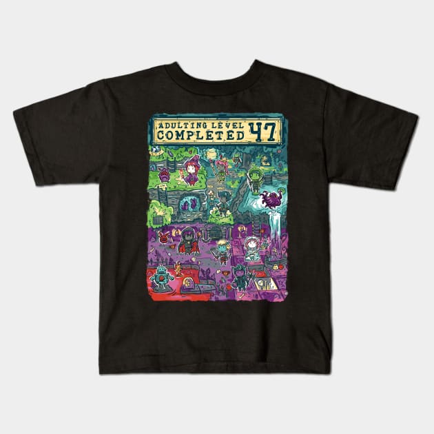 Adulting Level 47 Completed Birthday Gamer Kids T-Shirt by Norse Dog Studio